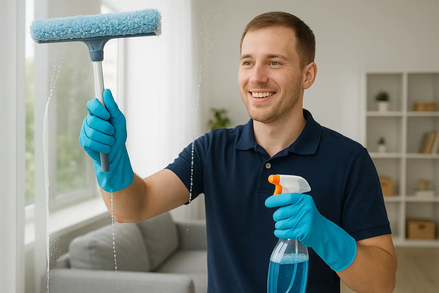 Homme lavage de vitre